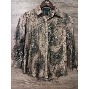 Vintage Lauren Ralph Lauren Petite Medium Snake blouse button down Top Animal